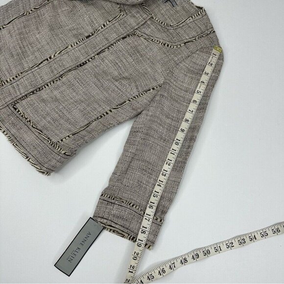 Anne Klein Women's NWT Tan Linen Tweed Silk Animal Print Trim Jacket 6/C36 - Picture 15 of 15